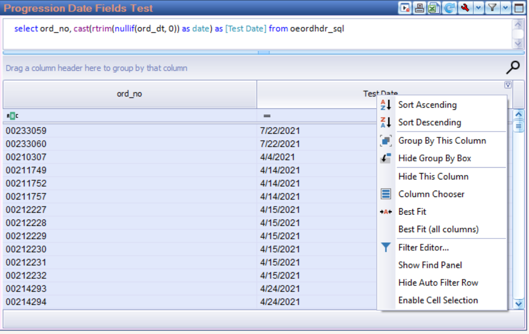The right-click menu on a column heading, with Filter Editor about two-thirds of the way down